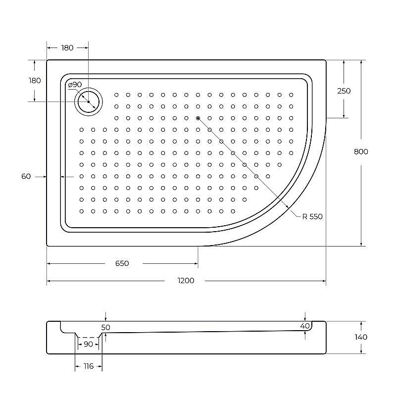 Душевой поддон Cezares TRAY-A-RH 120x80 купить в интернет-магазине Sanbest