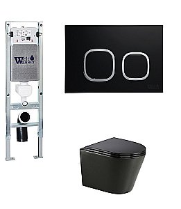 Унитаз с инсталляцией WeltWasser AMBERG 350 ST+SALZBACH 043 GL-BL+AMBERG RD-BL черный/кнопка черная, безободковый, с крышкой микролифт, слив торнадо купить в интернет-магазине Sanbest