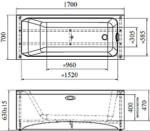 Ванна акриловая Vannesa Агата 2-78-0-0-1-226Р 170x70 купить в интернет-магазине Sanbest