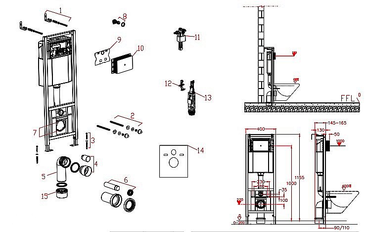 Инсталляция для унитаза D&K DI8640116 кнопка белая купить в интернет-магазине сантехники Sanbest