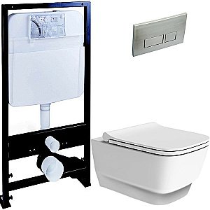 Унитаз Boheme Bello 971-MW, безободковый, с инсталяцией, белый матовый, кнопка 664 никель купить в интернет-магазине Sanbest