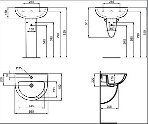 Раковина на полупьедестале Ideal Standard Eurovit 55,5 W434001 белая купить в интернет-магазине Sanbest