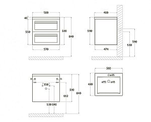 Тумба с раковиной Art&Max AM_Platino_580_2C_SO_CM капучино матовый для ванной в интернет-магазине Sanbest