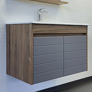 Тумба с раковиной Comforty Кемер 75 00-00017883 антрацит/дуб тёмно-коричневый для ванной в интернет-магазине Sanbest