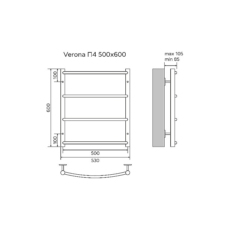 Полотенцесушитель водяной Azario VERONA П4 500х600 AZ04156 хром купить в интернет-магазине сантехники Sanbest