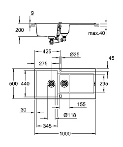 Кухонная мойка Grohe K500 31646AP0 черный гранит купить в интернет-магазине сантехники Sanbest