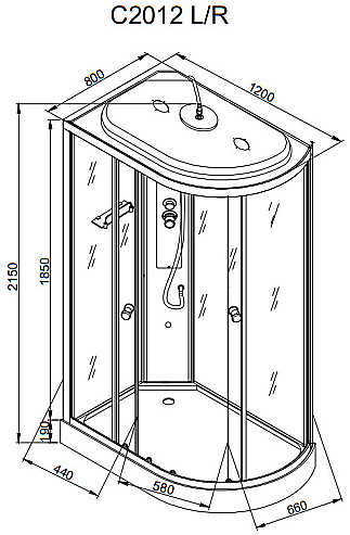 Душевая кабина AvaCan C Серия C2012 120х80 стандартная купить в интернет-магазине Sanbest