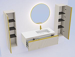 Тумба с раковиной Armadi Art QUATRO 2 120 FUGA CASHMERE/профиль MATT GOLD/раковина белая L-R для ванной в интернет-магазине Sanbest