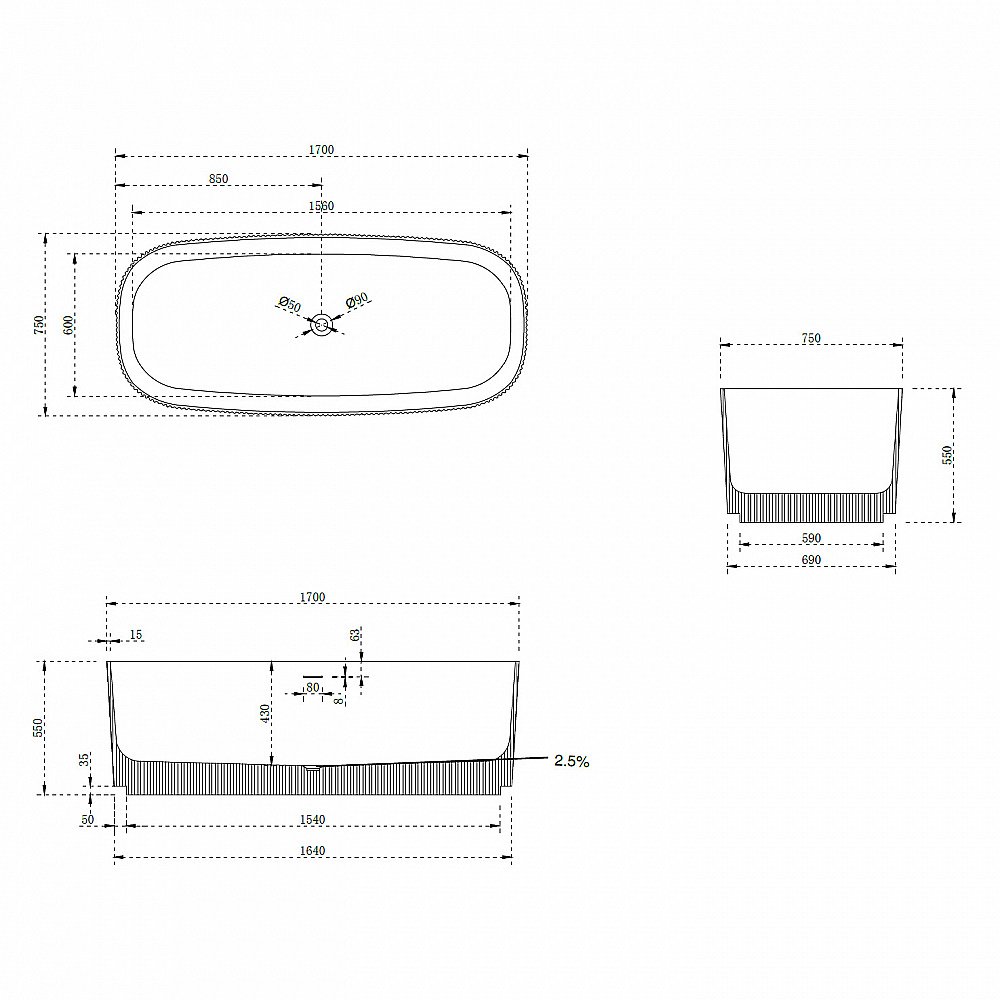 Ванна Abber 170х75 AS9601MCG зеленая матовая купить в интернет-магазине Sanbest