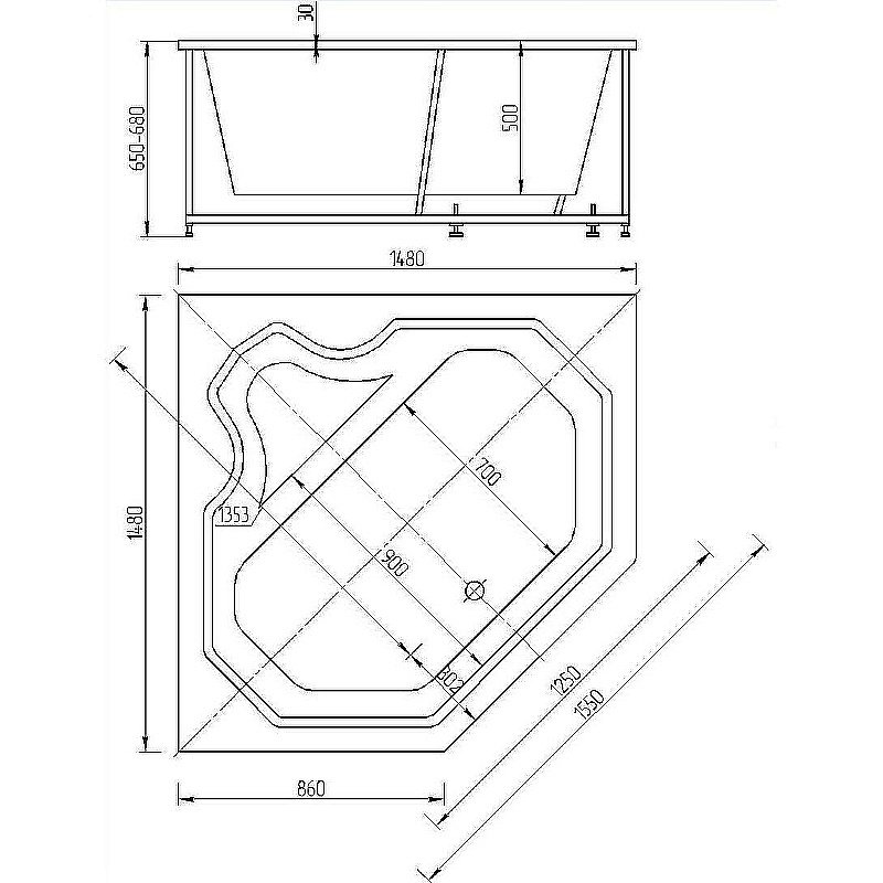 Ванна Aquatek Лира 148x148 LIR150-0000032 белая купить в интернет-магазине Sanbest