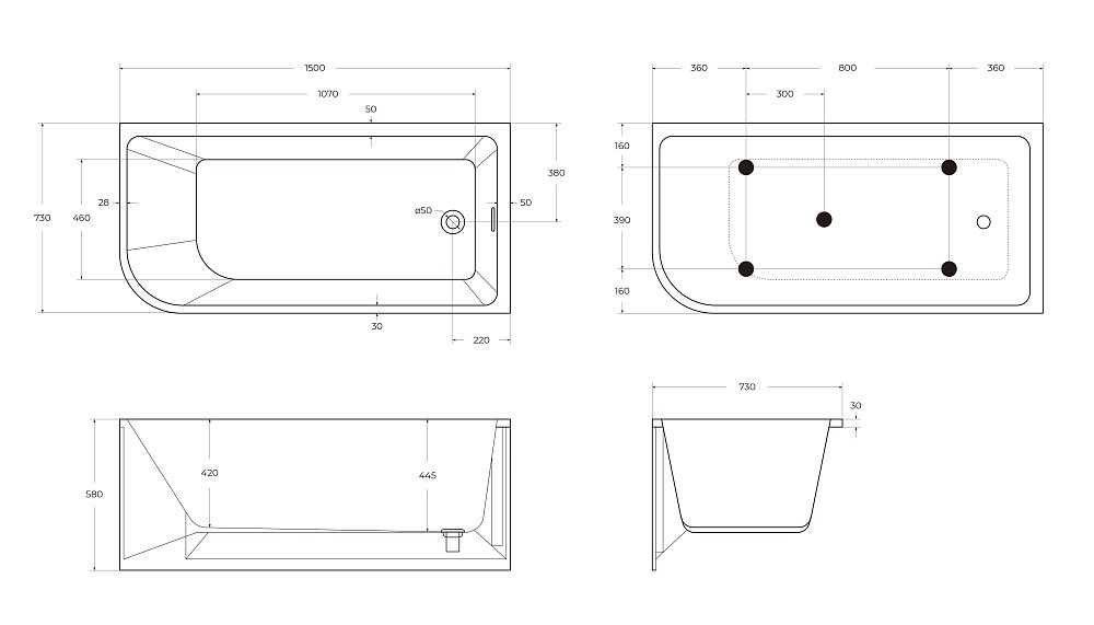 Ванна акриловая BelBagno BB712 150х73 купить в интернет-магазине Sanbest