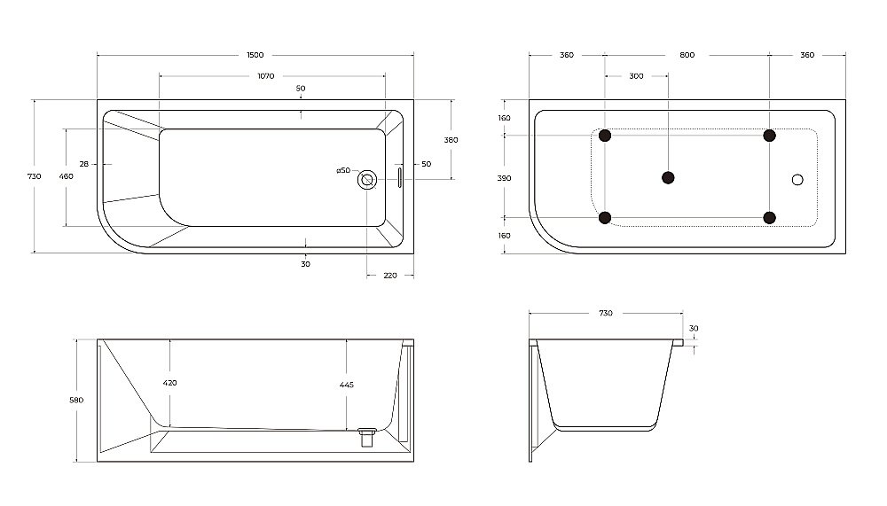 Ванна акриловая BelBagno BB712 150х73 купить в интернет-магазине Sanbest