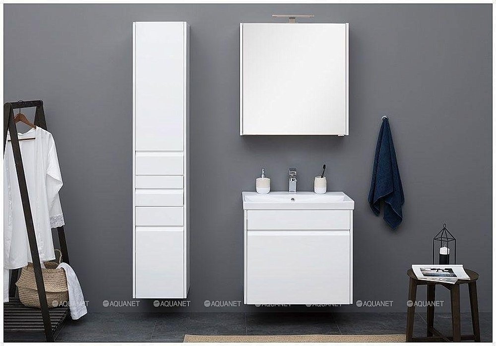 Шкаф-пенал Aquanet Палермо 237410 35 белый глянец для ванной в интернет-магазине сантехники Sanbest