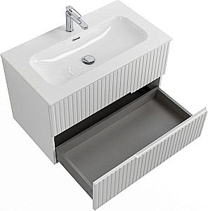 Тумба с раковиной Cezares DUET-N 80 DUET-N-800-2C-SO-BO белая матовая для ванной в интернет-магазине Sanbest