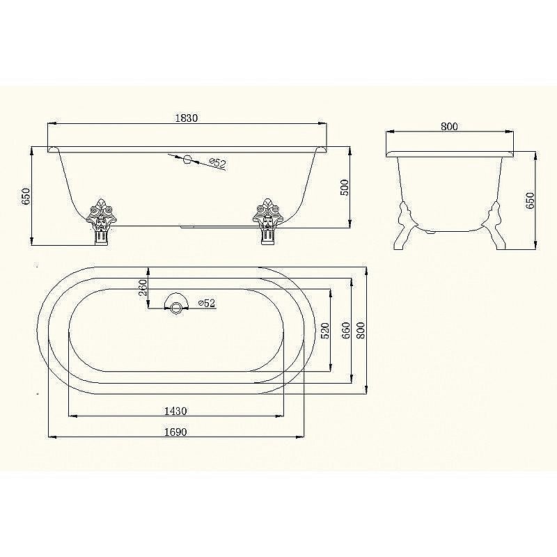 Ванна чугунная Magliezza Patricia 183х80 белая/ножки бронза купить в интернет-магазине Sanbest