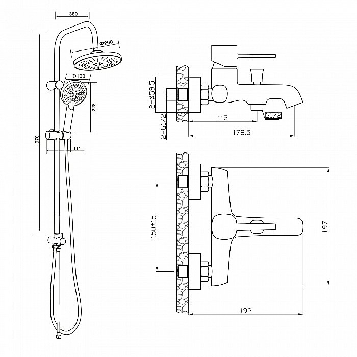 Душевая система Orange Karl M05-932b черный купить в интернет-магазине сантехники Sanbest