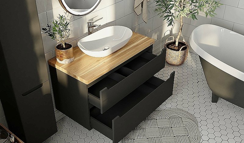 Тумба с раковиной Jorno Wood 100 серая для ванной в интернет-магазине Sanbest