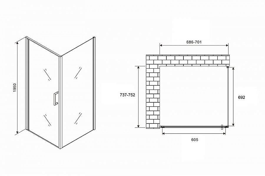 Душевой уголок ABBER Sonnenstrand AG04070-S75 70x75 стекло прозрачное/профиль хром купить в интернет-магазине Sanbest