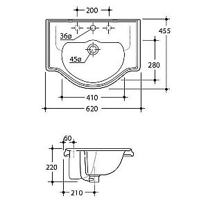 Раковина Kerasan Retro 62 103001*1 белая купить в интернет-магазине Sanbest
