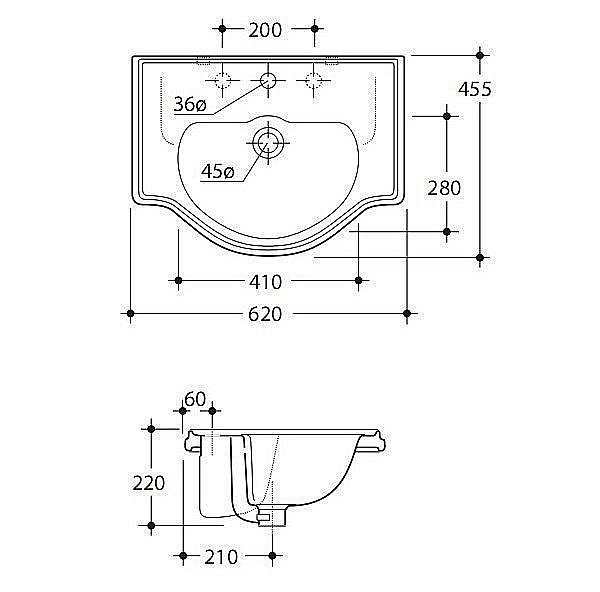 Раковина Kerasan Retro 62 103001*1 белая купить в интернет-магазине Sanbest