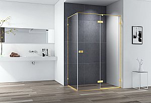 Душевой уголок Cezares Bellagio 100х90 BELLAGIO-AH-1-100/90-C-BORO стекло прозрачное/профиль матовое брашированное золото купить в интернет-магазине Sanbest