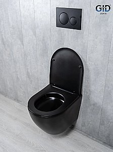 Унитаз подвесной Gid Tr2122TF-Bm черный матовый, безободковый, с крышкой микролифт, слив торнадо купить в интернет-магазине Sanbest