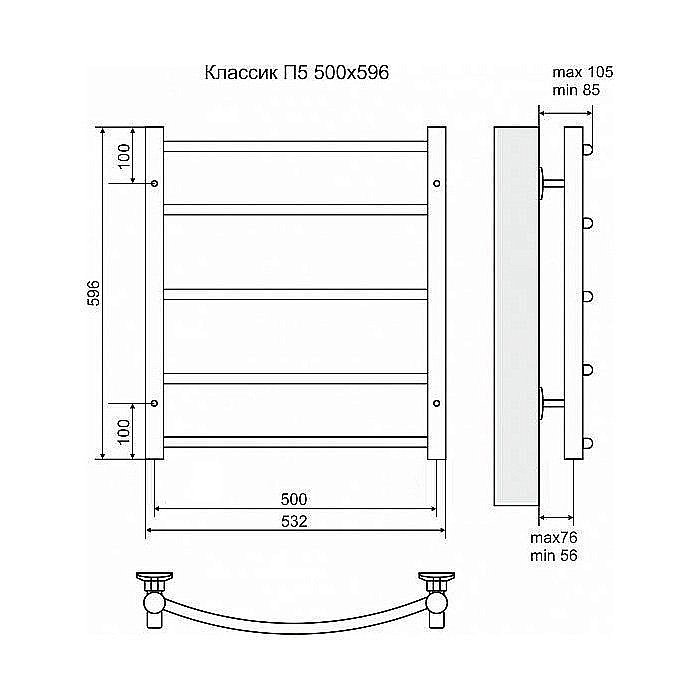 Полотенцесушитель электрический Terminus Классик П5 500x596 левый/правый купить в интернет-магазине сантехники Sanbest