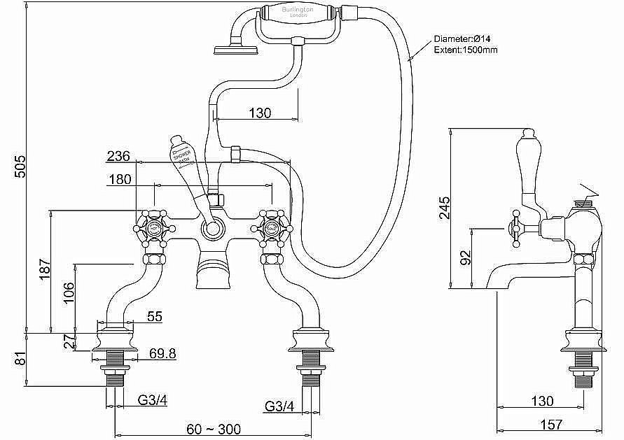 Смеситель для ванны Burlington Regent BIR15-QT хром/ручки белые купить в интернет-магазине сантехники Sanbest