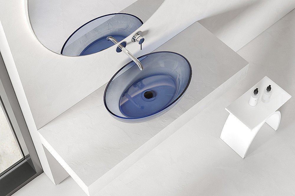 Раковина накладная прозрачная ABBER Kristall AT2801Saphir синяя купить в интернет-магазине Sanbest