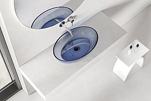 Раковина накладная прозрачная ABBER Kristall AT2801Saphir синяя купить в интернет-магазине Sanbest