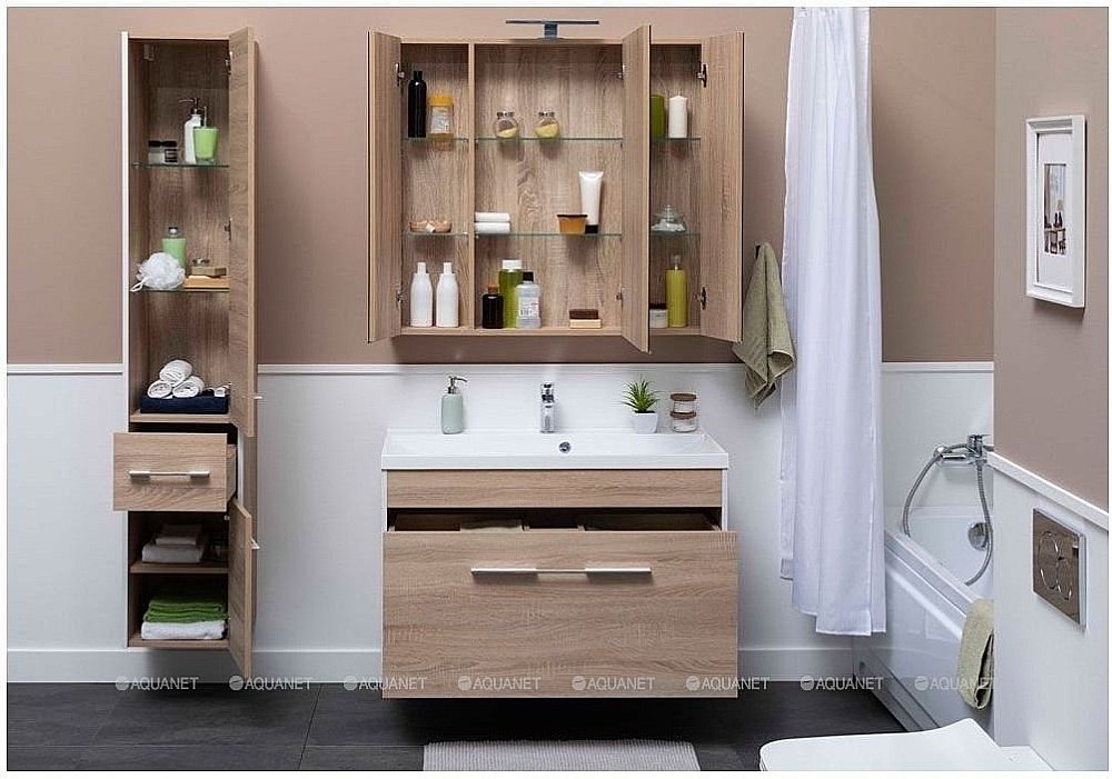 Зеркальный шкаф Aquanet Августа 100 дуб сонома купить в интернет-магазине сантехники Sanbest