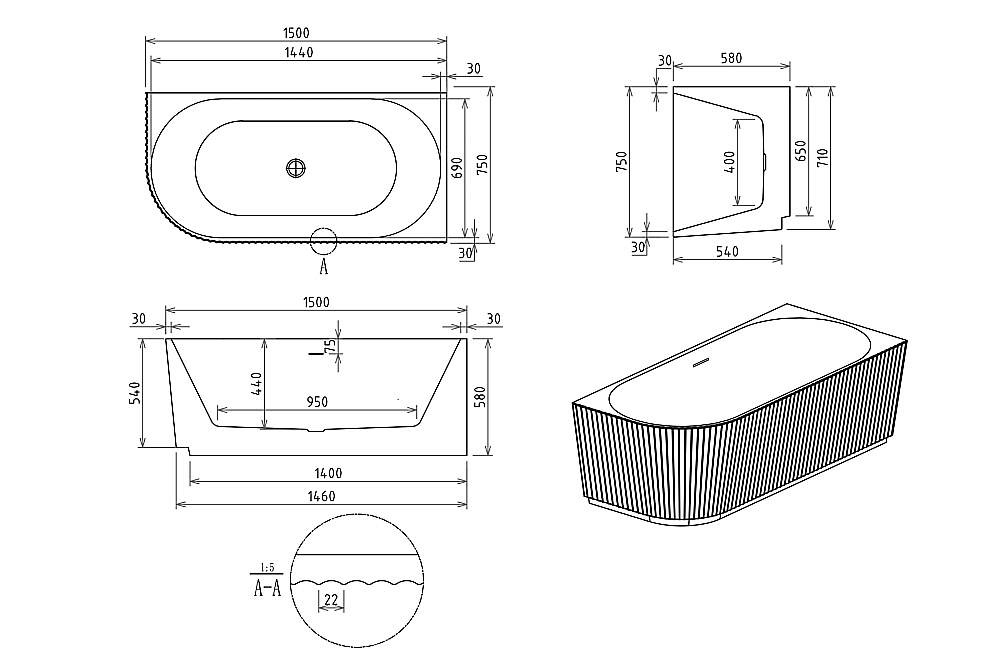 Акриловая ванна Royal Bath NERO RB710301-CH 170х78 белый купить в интернет-магазине Sanbest