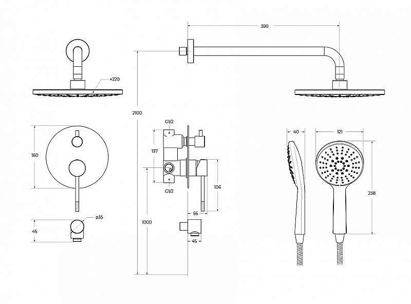 Душевая система Cezares RELAX-DSET-GM сатин купить в интернет-магазине сантехники Sanbest