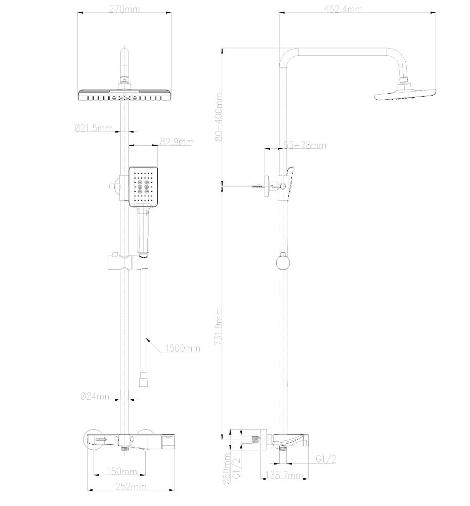 Душевая система WONZON & WOGHAND, Брашированное золото (WW-AE33110-BG) купить в интернет-магазине сантехники Sanbest