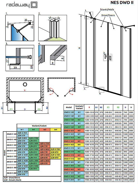 Душевая дверь Radaway NES DWD II 93х77 купить в интернет-магазине Sanbest