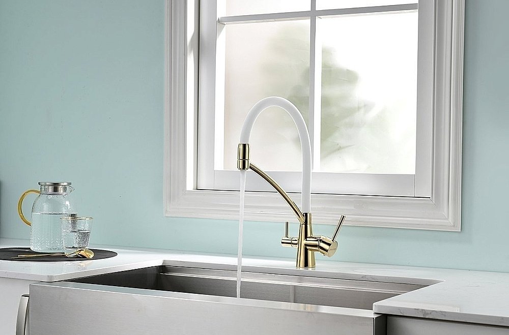 Смеситель для кухни Paulmark Sigen Si213111-GW Золото, Белый купить в интернет-магазине сантехники Sanbest