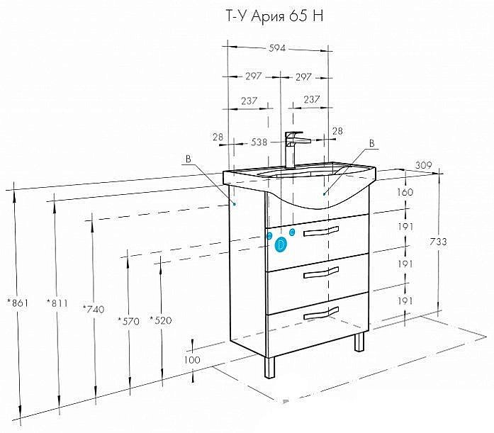Тумба с раковиной Акватон Ария Н/Смайл 65 белая глянцевая для ванной в интернет-магазине Sanbest