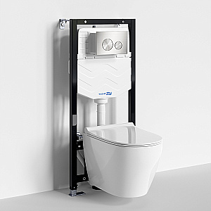 Унитаз подвесной WasserKRAFT Mindel 10TLT.010.ME.BN02.H002 безободковый, с инсталляцией Aller 10, с крышкой микролифт, белый/кнопка никель купить в интернет-магазине Sanbest