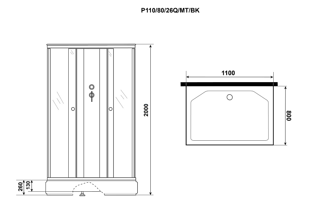 Душевая кабина Niagara Promo P110/80/26Q/MT/BK 110х80 без крыши, матовое/профиль белый купить в интернет-магазине Sanbest
