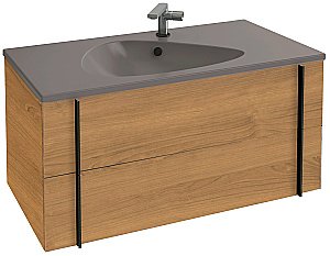 Тумба с раковиной Jacob Delafon NOUVELLE VAGUE 80 EB3030-E16+EXAR112-Z-MG2 орех/раковина серая для ванной в интернет-магазине Sanbest