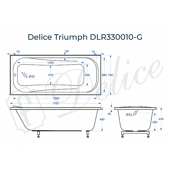 Ванна Delice Triumph DLR330010-G 170х70 белая купить в интернет-магазине Sanbest