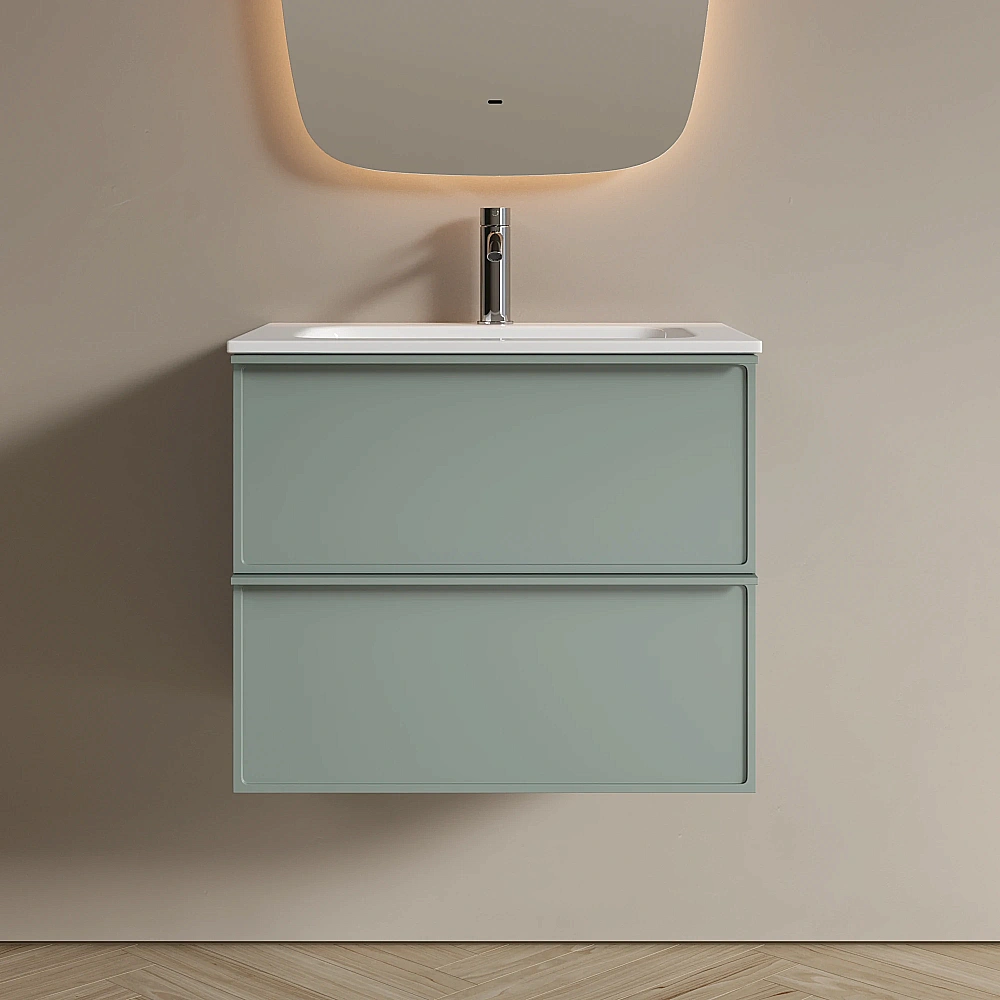 Тумба с раковиной Sancos Velta 60 VL60GG+CN7011 серо-зеленая матовая/раковина белая, с отверстием для ванной в интернет-магазине Sanbest