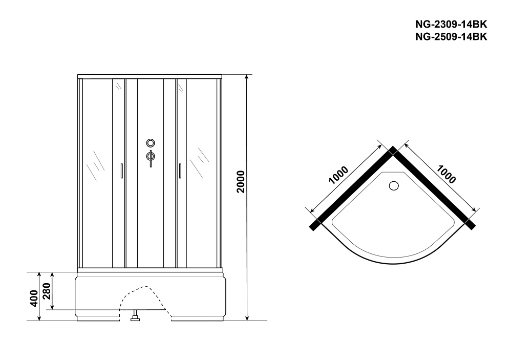 Душевая кабина Niagara Classic NG-2509-14BK 100х100 купить в интернет-магазине Sanbest