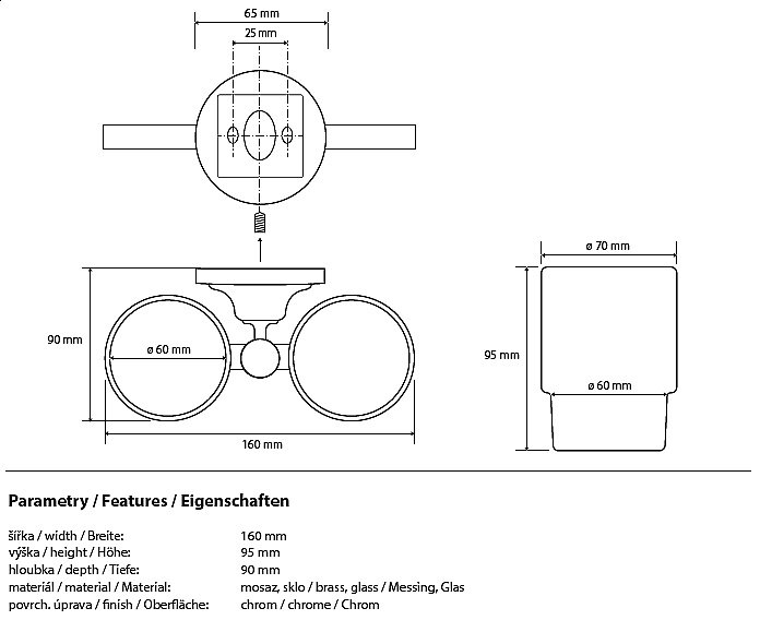 Двойной держатель со стаканами Bemeta Retro 144310022 хром купить в интернет-магазине сантехники Sanbest