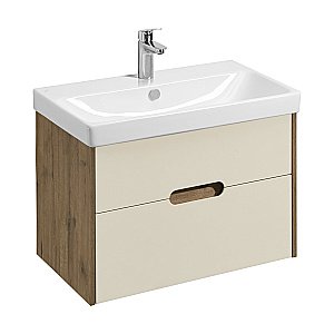 Тумба с раковиной Акватон Оливия 80 бежевая/дуб веллингтон для ванной в интернет-магазине Sanbest