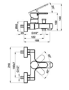 Смеситель для ванны Azario TEVIS AZ-15490501 хром купить в интернет-магазине сантехники Sanbest