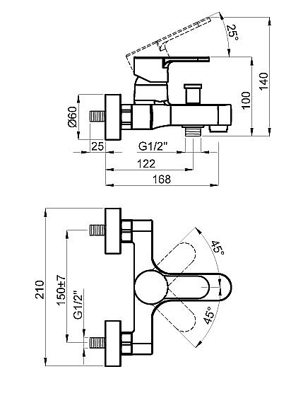 Смеситель для ванны Azario TEVIS AZ-15490501 хром купить в интернет-магазине сантехники Sanbest