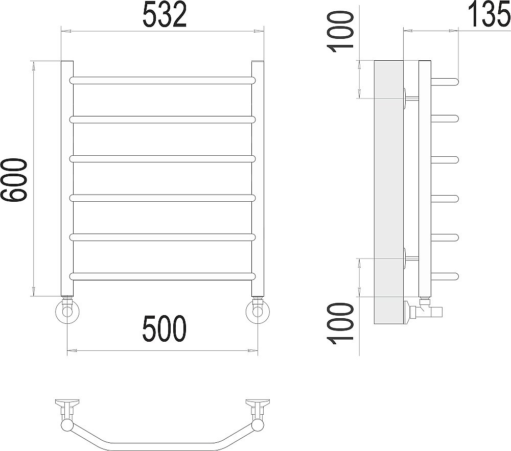 Полотенцесушитель водяной Terminus Виктория П6 500х600 купить в интернет-магазине сантехники Sanbest