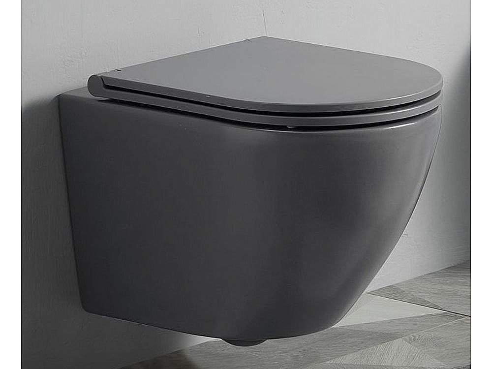 Унитаз подвесной Ceramalux 2197MG серый матовый, безободковый, с крышкой микролифт купить в интернет-магазине Sanbest