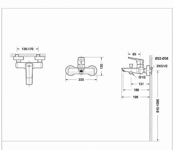 Смеситель для ванны BRAVAT Real F6121179CP-01 купить в интернет-магазине сантехники Sanbest
